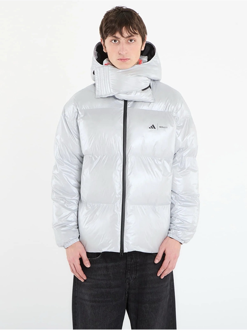 adidas x Moon Boot Padded Puffer Winter Jacket Matte Silver Medium $300